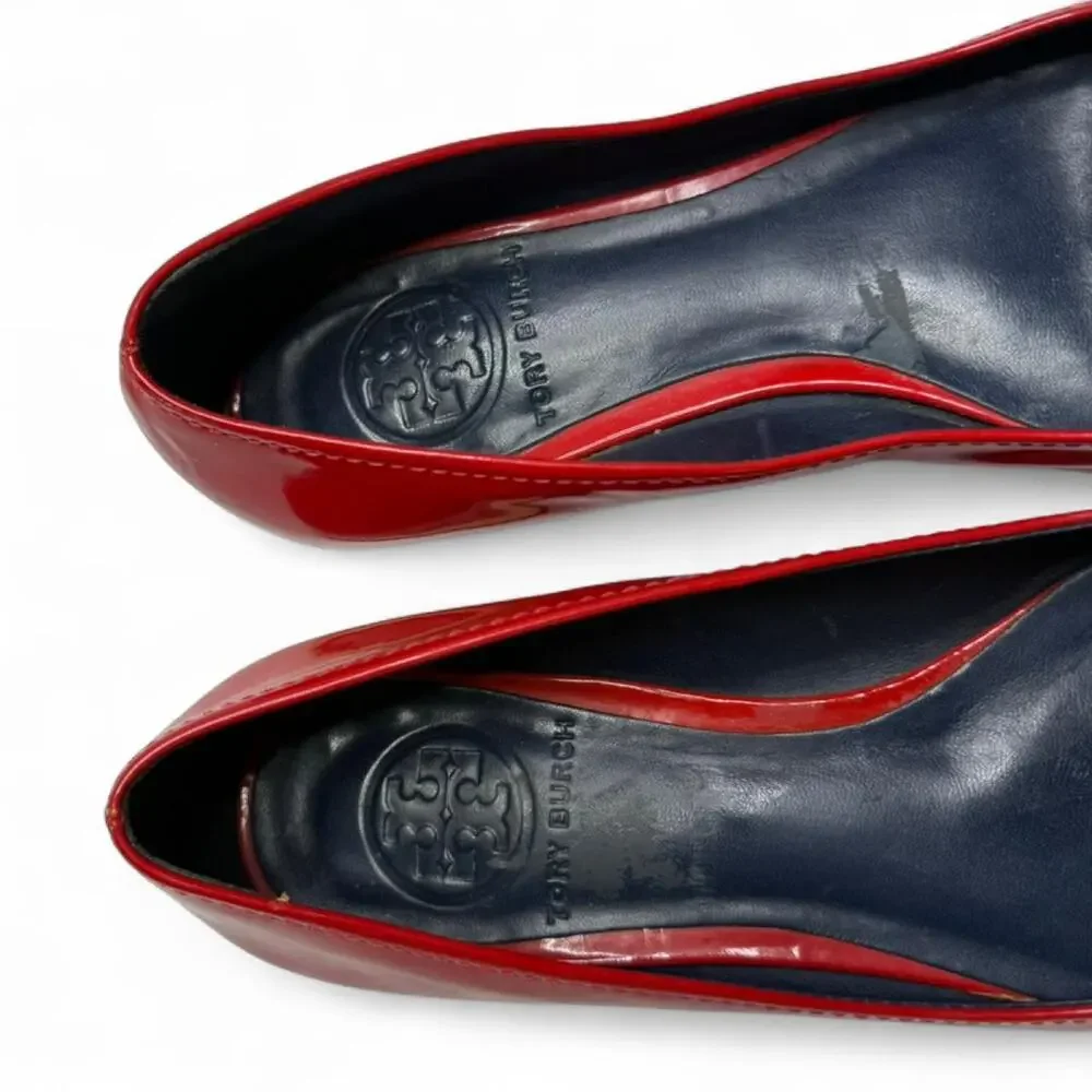 Tory Burch Rare Red All Leather Patent Gold Tone Womens Size 6 Loafers Casual